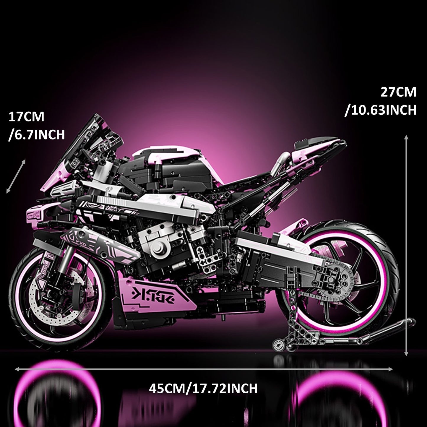 1985pcs Motorcycle Building Block Toy Set, Super Racing Car Design Toy Set, Cool Pink Appearance Puzzle Toy, Holiday Birthday New Year Gift,