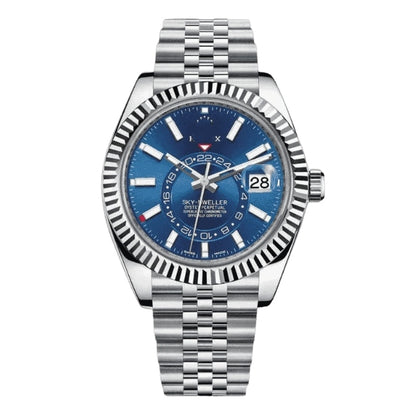 Men's Blue Dial Dual Time Zone Automatic Mechanical Watch