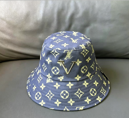 【#A612】Vintage All Over Floral Jacquard Bucket Hat, Embroidered Logo Wide Brim Outdoor Sun Hat