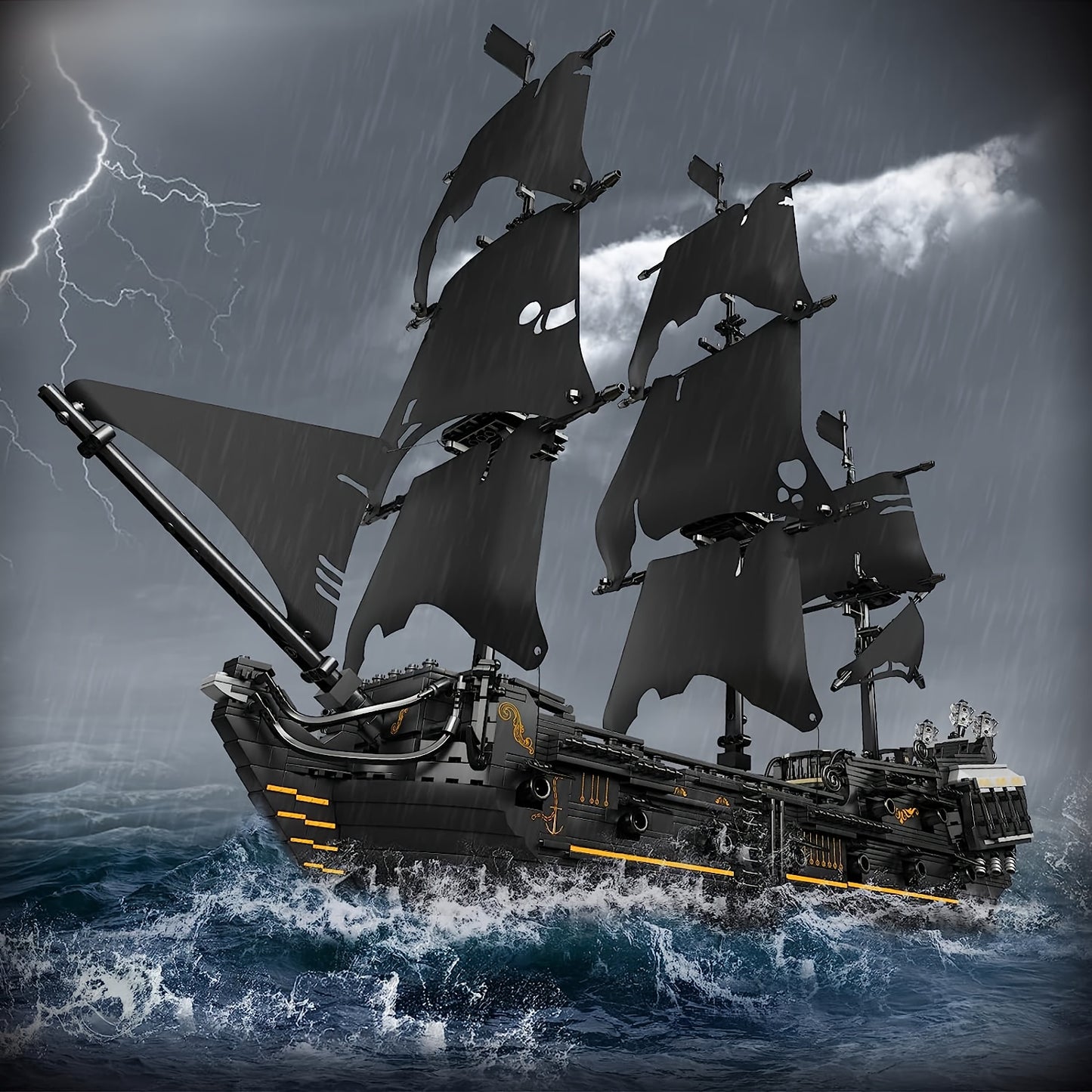 2868pcs Black Pirate Ship Building Blocks for Adults - Educational DIY Toy and Holiday Gift