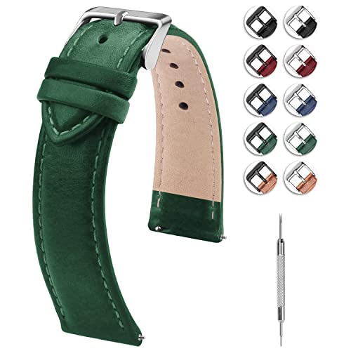HOTFullmosa 12/14/16/18/19/20/21/22/24mm Quick Release Leather Watch Band | Strap for Garmin Vivoactive 4 45mm,Garmin Venu 4(45mm)/Venu 3/Venu 2,Samsung Galaxy Women Men, Black&Silver Buckle