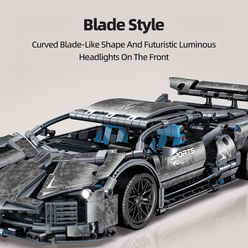 New 1215pcs Dark Grey Sports Car Building Block Model, Building Toys For Adults And Kids, Decorations For Living Room Room, Christmas And Ha