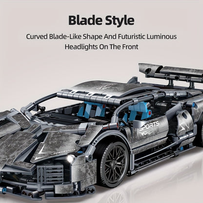 New 1215pcs Dark Grey Sports Car Building Block Model, Building Toys For Adults And Kids, Decorations For Living Room Room, Christmas And Ha