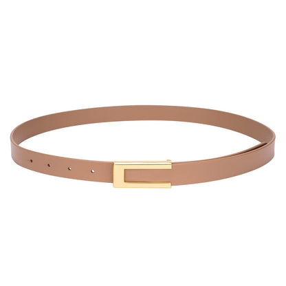 HOTYooAi Womens Leather Belt Skinny Waist Belt for Dresses Jeans Pants with Gold Buckle