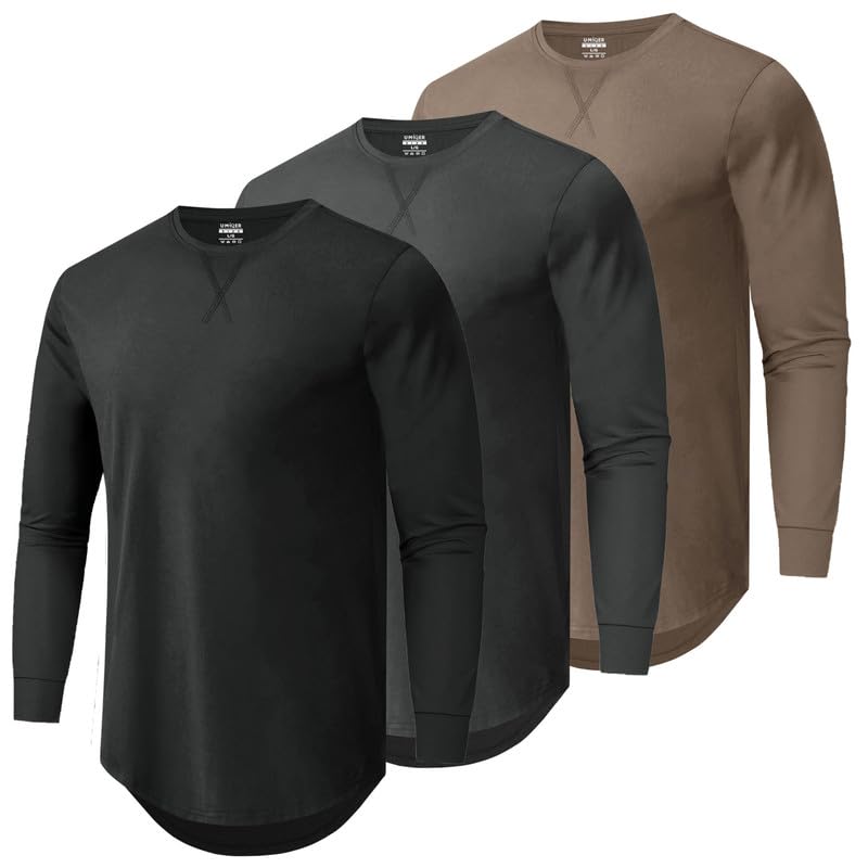 HOTMens 3 Pack Cotton Hipster Longline T Shirts Curved Hem Plain Hip Hop Short Sleeve Tee Fitted Casual Drop Cuts Crewneck