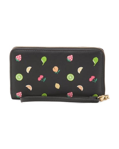 HOTBetsey Johnson Skulls Wristlet Wallet, Black, Embossed Skull Design with Detachable Strap, 8x4.5 Inches
