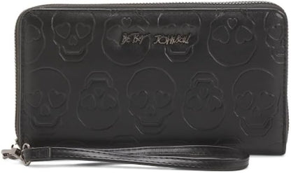 HOTBetsey Johnson Skulls Wristlet Wallet, Black, Embossed Skull Design with Detachable Strap, 8x4.5 Inches