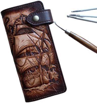 HOTMen's 3D Genuine Leather Wallet, Long wallet, Biker wallet, Hand-Carved, Hand-Painted, Leather Carving, Custom wallet, Personalized wallet, Boat, Ship