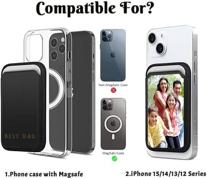 HOTCustom Leather Wallet for iPhone 16/15/14/13/12 Pro/Max/Plus/Mini Phone & Magnetic Case, Customizable Photo Text Words DIY Gift for Mens Ladies,RFID Card Holder with MagSafe Magnet Closure,Navy