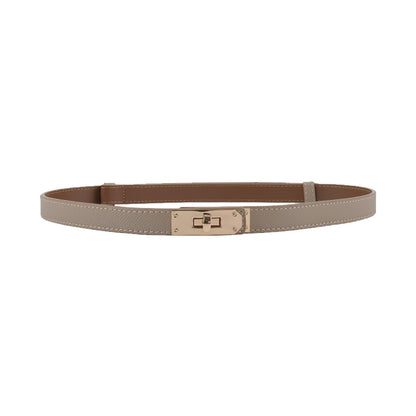 HOTANHAISHUILV Women's Skinny Leather Belt with Adjustable Golden Turn-Lock Buckle - Ideal for Dresses, Jeans, and Coats