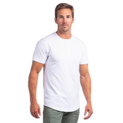 HOTBYLT Drop-Cut Henley Shirts for Men, 3-Button Closure, Short Sleeve, Casual T-Shirt, Soft & Breathable, Wrinkle Resistant