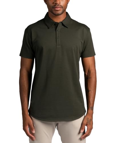 HOTBYLT Men's Drop-Cut Polo – Collared Casual Shirt for Men – Soft Polyester, Cotton, and Spandex Blend – Wrinkle Resistant