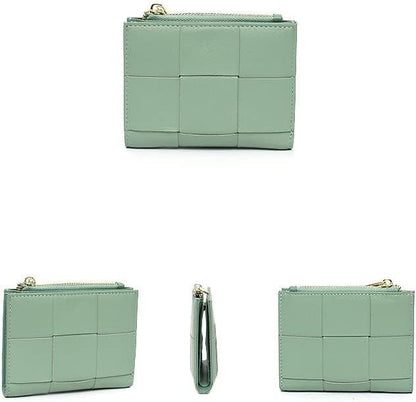 HOTSpacious & Functional Bifold Short Coin Purse Woven Functional Fashion Women Genuine Leather Wallet Female Chic Small Multi Money Billfold Clutch Purse