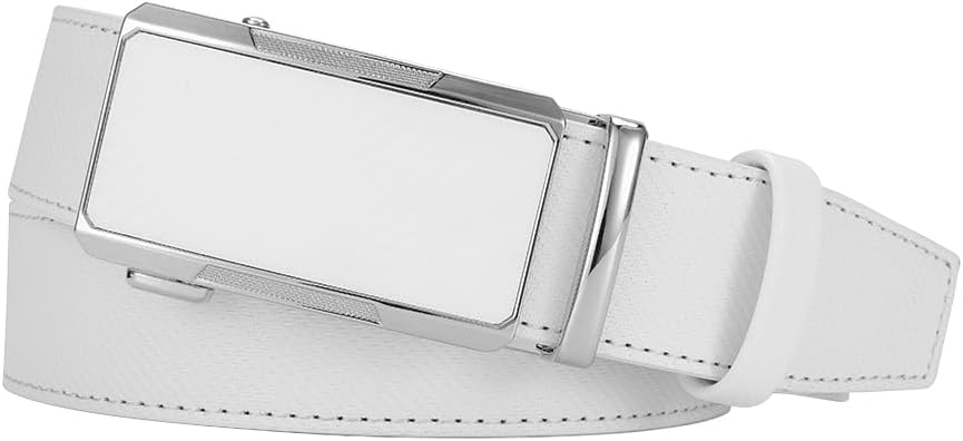 HOTDOOPAI Men's Adjustable Ratchet Belt -White Leather Dress Belt for Men, Customizable Fit, Easy to Use, Maximum Durability