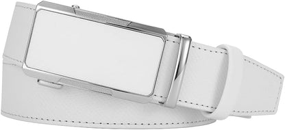 HOTDOOPAI Men's Adjustable Ratchet Belt -White Leather Dress Belt for Men, Customizable Fit, Easy to Use, Maximum Durability