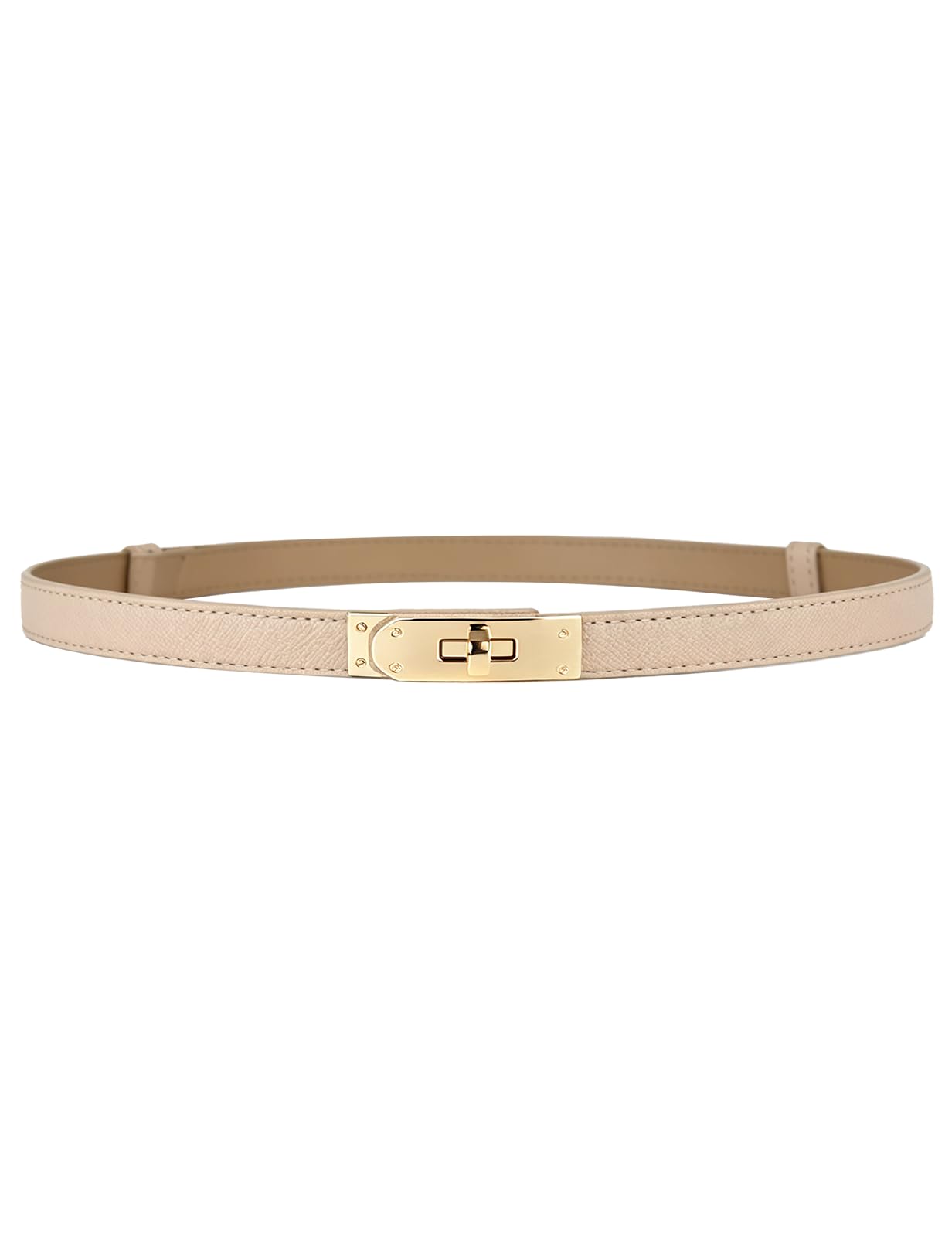 HOTBEMYLV Skinny Belts for Women Dresses Turn-Lock Gold Buckle Adjustable Fashion Waist Belt for Pants Jeans Business Casual