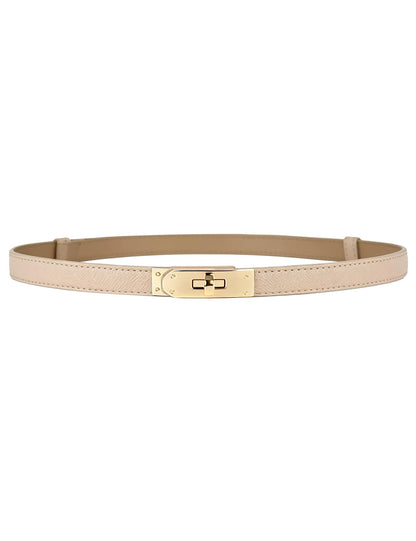 HOTBEMYLV Skinny Belts for Women Dresses Turn-Lock Gold Buckle Adjustable Fashion Waist Belt for Pants Jeans Business Casual