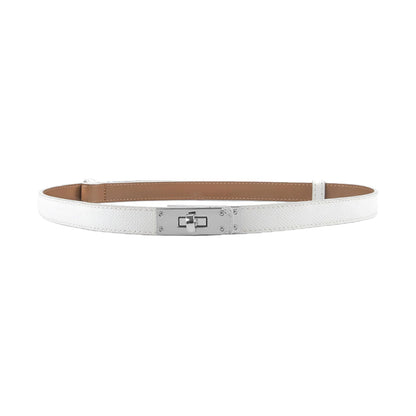 HOTANHAISHUILV Women's Skinny Leather Belt with Adjustable Golden Turn-Lock Buckle - Ideal for Dresses, Jeans, and Coats