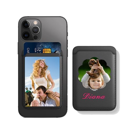 HOTCustom Leather Wallet for iPhone 16/15/14/13/12 Pro/Max/Plus/Mini Phone & Magnetic Case, Customizable Photo Text Words DIY Gift for Mens Ladies,RFID Card Holder with MagSafe Magnet Closure,Navy