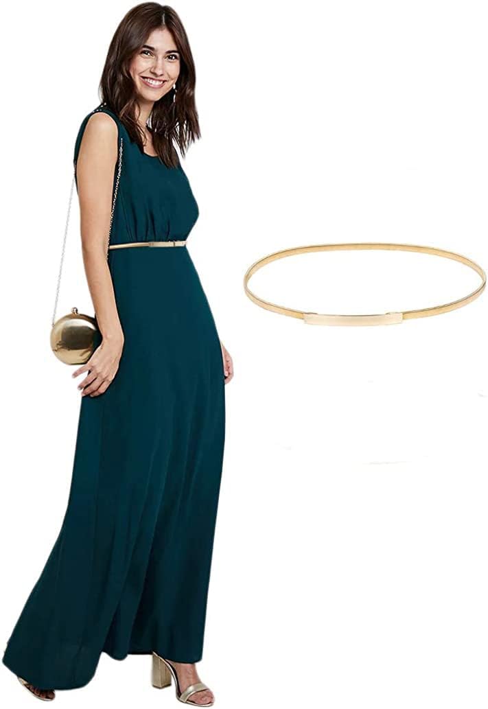 HOTGRACE KARIN Women Skinny Metal Cinch Belt Gold Waistband Elastic Waist Belt CL633
