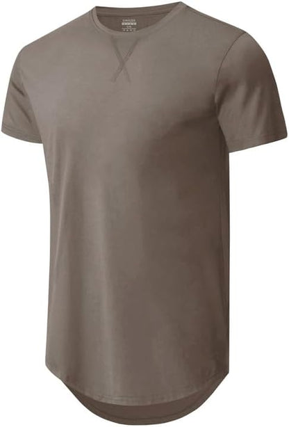 HOTMens 3 Pack Cotton Hipster Longline T Shirts Curved Hem Plain Hip Hop Short Sleeve Tee Fitted Casual Drop Cuts Crewneck