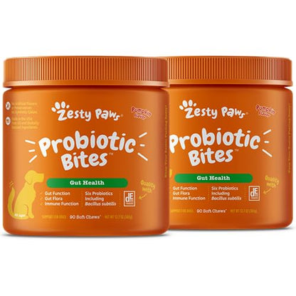 HOTZesty Paws Probiotics for Dogs - Digestive Enzymes for Gut Flora, Digestive Health, Diarrhea & Bowel Support - Clinically Studied DE111 - Dog Supplement Soft Chew for Pet Immune System - Pumpkin, 90ct