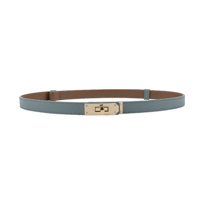 HOTANHAISHUILV Women's Skinny Leather Belt with Adjustable Golden Turn-Lock Buckle - Ideal for Dresses, Jeans, and Coats