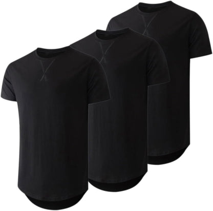 HOTJMIERR Mens 3 Pack Cotton Hipster Hip Hop Longline Crewneck T-Shirt