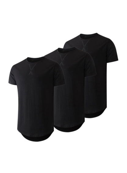 HOTJMIERR Mens 3 Pack Cotton Hipster Hip Hop Longline Crewneck T-Shirt