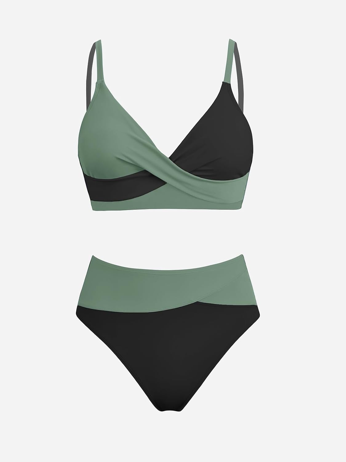 HOTCUPSHE Women's Bikini Sets High Waisted V Neck Twist Two Piece Swimsuit | Adjustable Spaghetti Straps,Soft Removable Cups,Modest Bathing Suit For Vacation And Beach,Pool Side