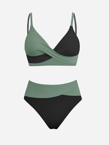 HOTCUPSHE Women's Bikini Sets High Waisted V Neck Twist Two Piece Swimsuit | Adjustable Spaghetti Straps,Soft Removable Cups,Modest Bathing Suit For Vacation And Beach,Pool Side