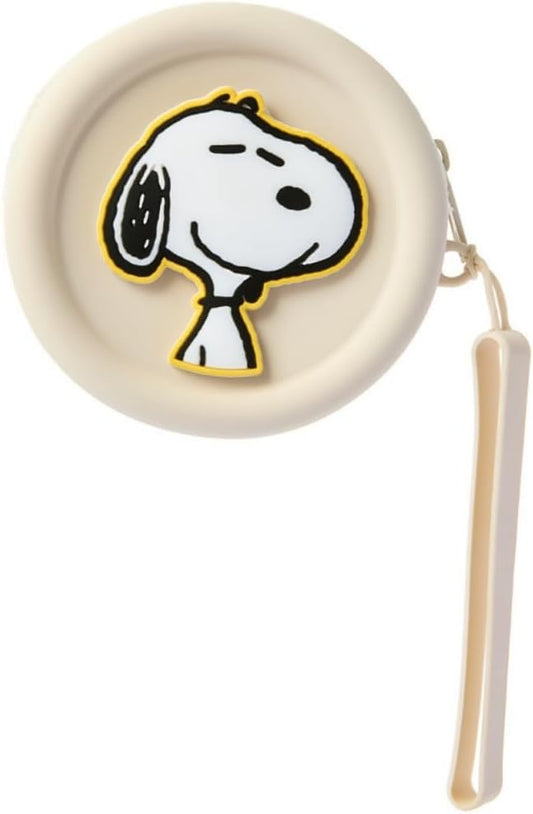 HOTMINISO Snoopy Stitch Character Silicone Coin Purse with Wrist Strap, Beige, Round Pouch (Snoopy)