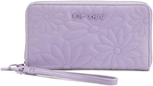 HOTBetsey Johnson Quilted Flower Zip Around Wallet with Wristlet Strap, Wisteria Lavender Purple, 8.5 x 4.5 Inches