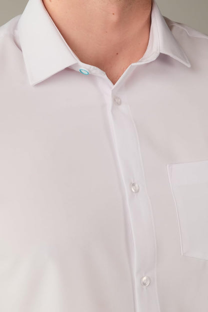 HOT&COLLAR Mens Short Sleeve White Dress Shirt, Slim and Athletic Fit | 4 way stretch, wrinkle resistant, stain guard, breathable, machine washable, office and church ready