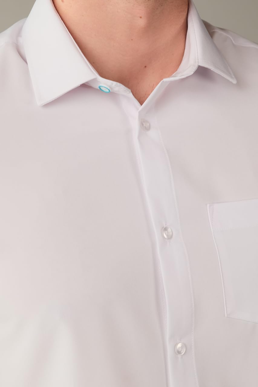 HOT&COLLAR Mens Short Sleeve White Dress Shirt, Slim and Athletic Fit | 4 way stretch, wrinkle resistant, stain guard, breathable, machine washable, office and church ready