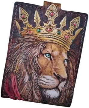 HOTTheodoros King Lion Leather Wallet for Men, Genuine Full Grain Leather Bifold Wallet, Handmade Hand-Tooled, Hand-Carved & Hand-Painted Wallet, RFID Blocking, Personalized Custom Gift for Men