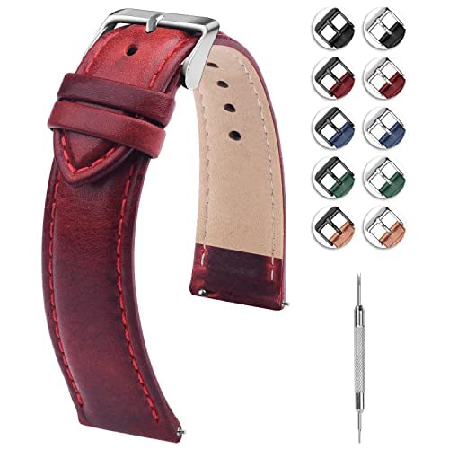 HOTFullmosa Watch Band, Quick Release Leather Watch Strap Compatible with Samsung Galaxy Garmin for Men Women, Replacement Bands Width 12mm 14mm 16mm 18mm 19mm 20mm 21mm 22mm 24mm | Quick Release Replacement Bands with Stainless Steel Metal Clasp, Genuine