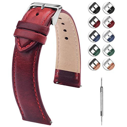 HOTFullmosa Watch Band, Quick Release Leather Watch Strap Compatible with Samsung Galaxy Garmin for Men Women, Replacement Bands Width 12mm 14mm 16mm 18mm 19mm 20mm 21mm 22mm 24mm | Quick Release Replacement Bands with Stainless Steel Metal Clasp, Genuine