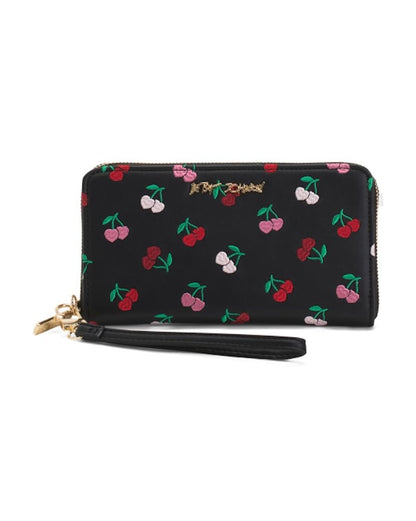HOTBetsey Johnson Skulls Wristlet Wallet, Black, Embossed Skull Design with Detachable Strap, 8x4.5 Inches