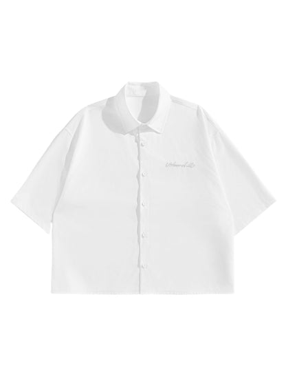 HOTGORGLITTER Men's Striped Button Down Up Cropped T Shirt Short Sleeve Letter Summer Vacation Shirts Boxy Tees Streetwear | Vintage Gingham Shirt, Drop Shoulder Crop Top, Y2K Streetwear, Summer Vacation Clothes