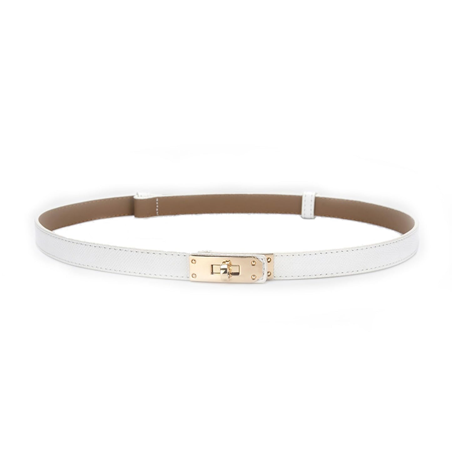 HOTANHAISHUILV Women's Skinny Leather Belt with Adjustable Golden Turn-Lock Buckle - Ideal for Dresses, Jeans, and Coats
