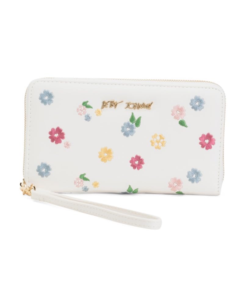 HOTBetsey Johnson Skulls Wristlet Wallet, Black, Embossed Skull Design with Detachable Strap, 8x4.5 Inches