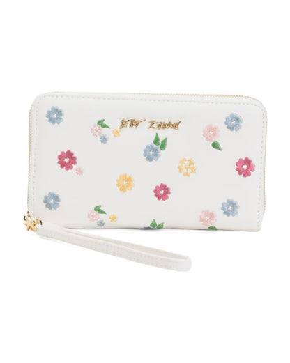 HOTBetsey Johnson Skulls Wristlet Wallet, Black, Embossed Skull Design with Detachable Strap, 8x4.5 Inches