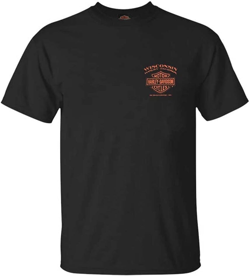 HOTHarley-Davidson Men's Eagle Piston Short Sleeve Crew-Neck Cotton T-Shirt - Black