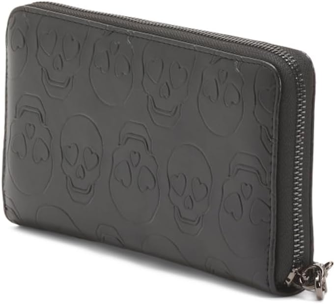 HOTBetsey Johnson Skulls Wristlet Wallet, Black, Embossed Skull Design with Detachable Strap, 8x4.5 Inches
