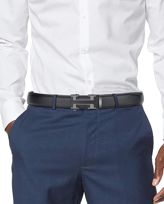 HOTMen's Leather Belt Ratchet Belt Dress with Premium Leather Slide Belt with Easier Adjustable Automatic Buckle Casual Accessories for Every Occasion (49in)