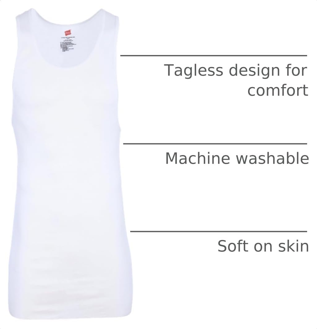 HOTHanes Men’s Tall 100% Cotton Ribbed Tank Tagless Undershirts, Multipack