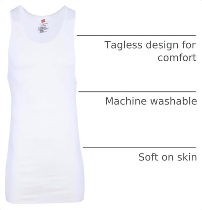 HOTHanes Men’s Tall 100% Cotton Ribbed Tank Tagless Undershirts, Multipack