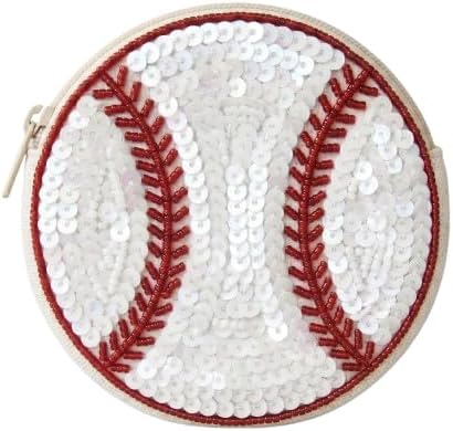 HOTBeaded Coin Purse Change Zipper Pouch Wallet Baseball | Handmade Beadwork, Compact Organizer, Cash Holder, Card Storage, Makeup Pouch, Giftable Accessory, Everyday Carry