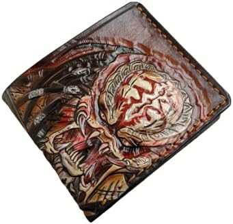 HOTMen's 3D Genuine Leather Wallet, Hand-Carved, Hand-Painted, Leather Carving, Custom wallet, Personalized wallet, Alien